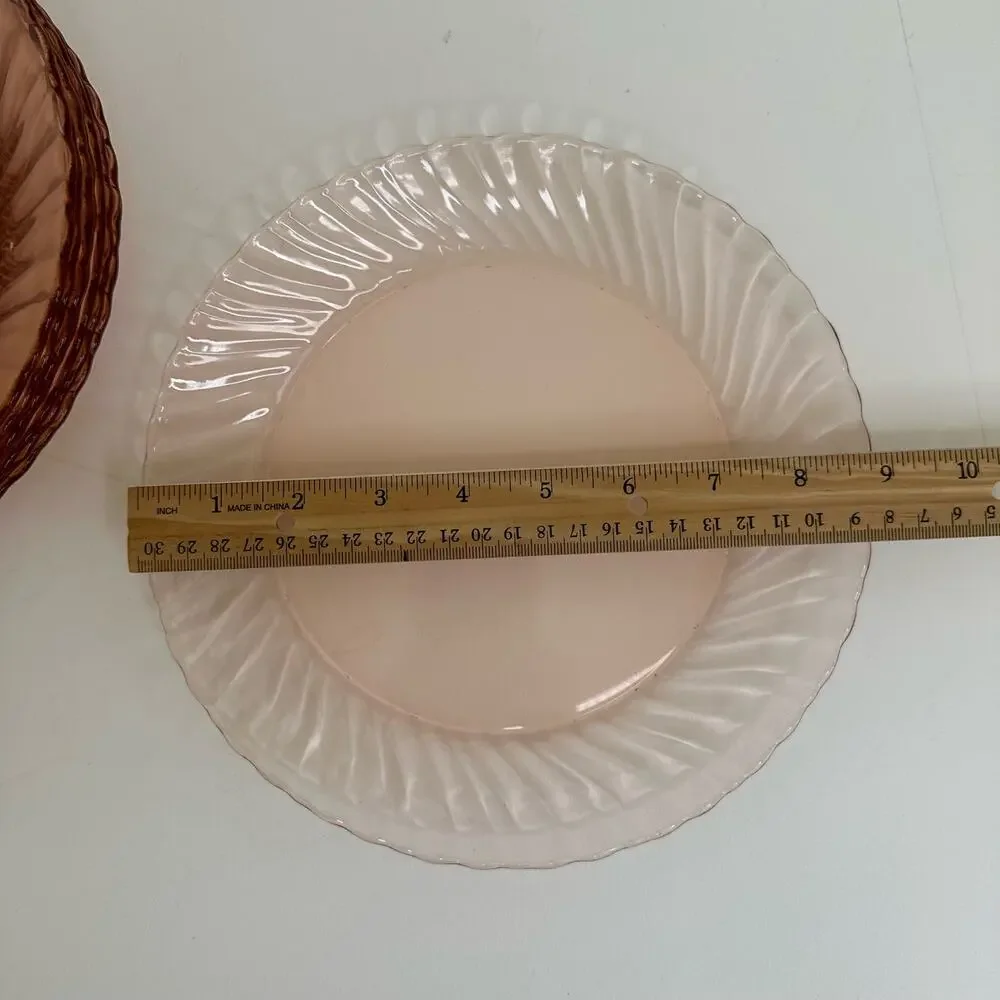 Set/2 Vtg Arcoroc Pink Swirl Luncheon Plates 8 7/8